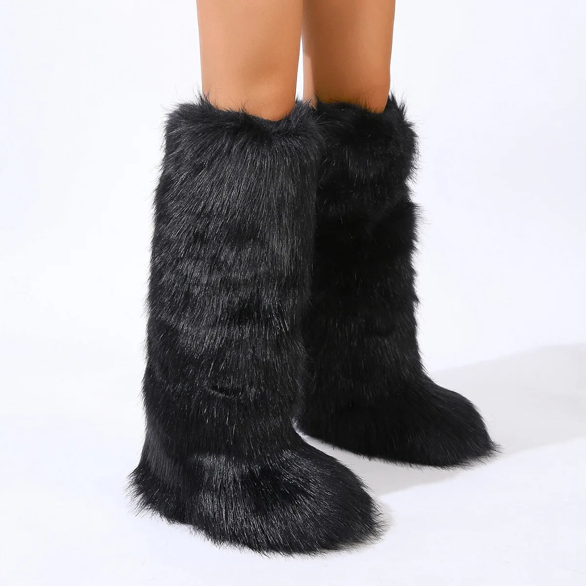 Winter Women Snow Boots Faux Fur Long Boots Warm Plush Platform Knee-high Boot Outdoor Furry Cute Over-the-knee Boots Girls Y2K