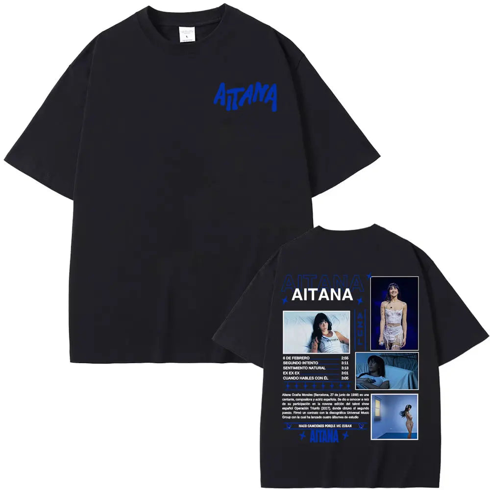 Singer Aitana Cuarto Azul Tour Graphic T Shirts Men Women Fashion Aesthetic Short Sleeve T-shirt Cotton Casual Oversized T Shirt
