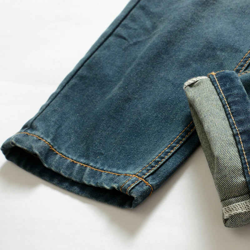 Denim washed Holes Ripped Patchwork denim Streetwear Light Blue Denim Slim Skinny Pencil Pants Oversize men Trousers jean man