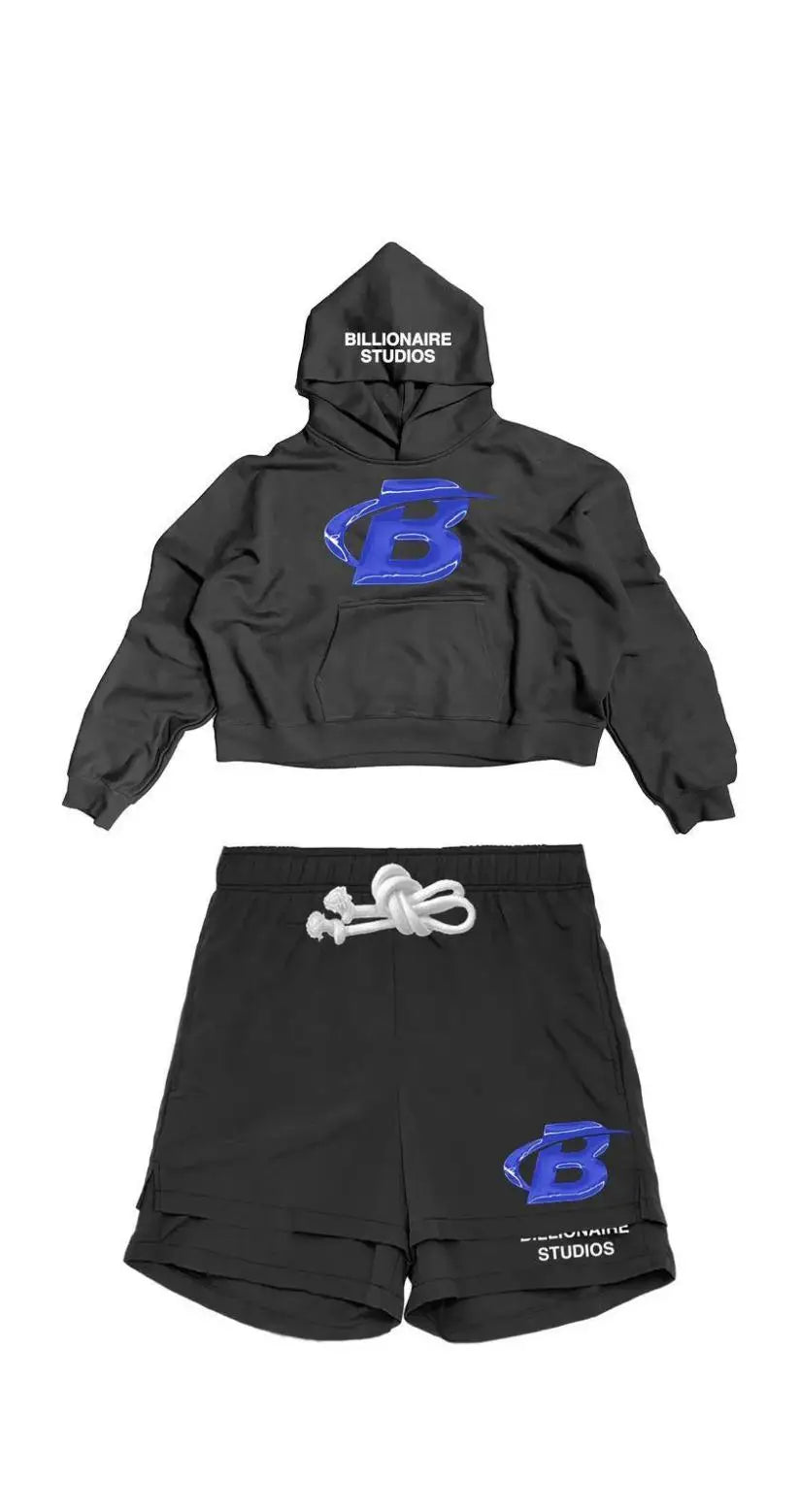 2024 Summer Letter B Print Trendy Tracksuit+sweatpants  Men Oversized Hoodies Sports Suit Loose Shorts Suit Clothes