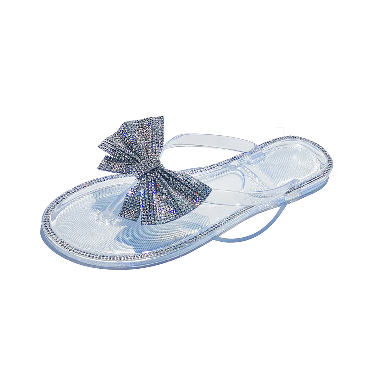 2024 Spring/Summer New Large Size Flip Flops Women Bow Knot Rhinestones Outdoor Leisure Beach Flat Home Sandals/Slippers