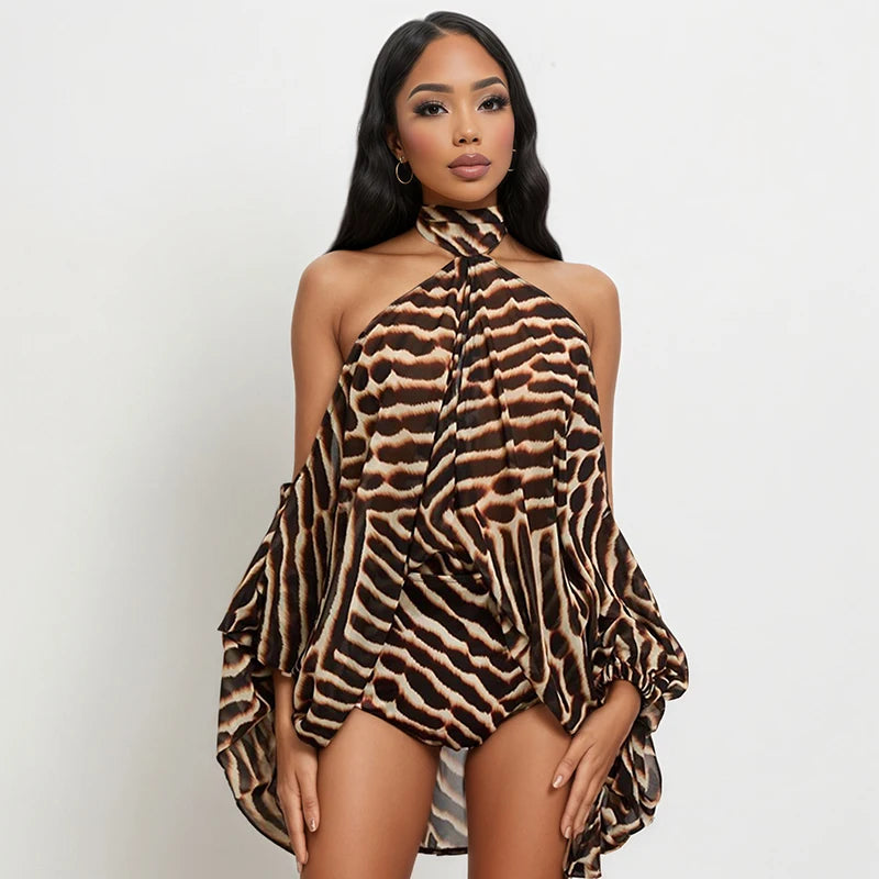 American style neck hanging off shoulder personalized top, tight shorts, printed two-piece set