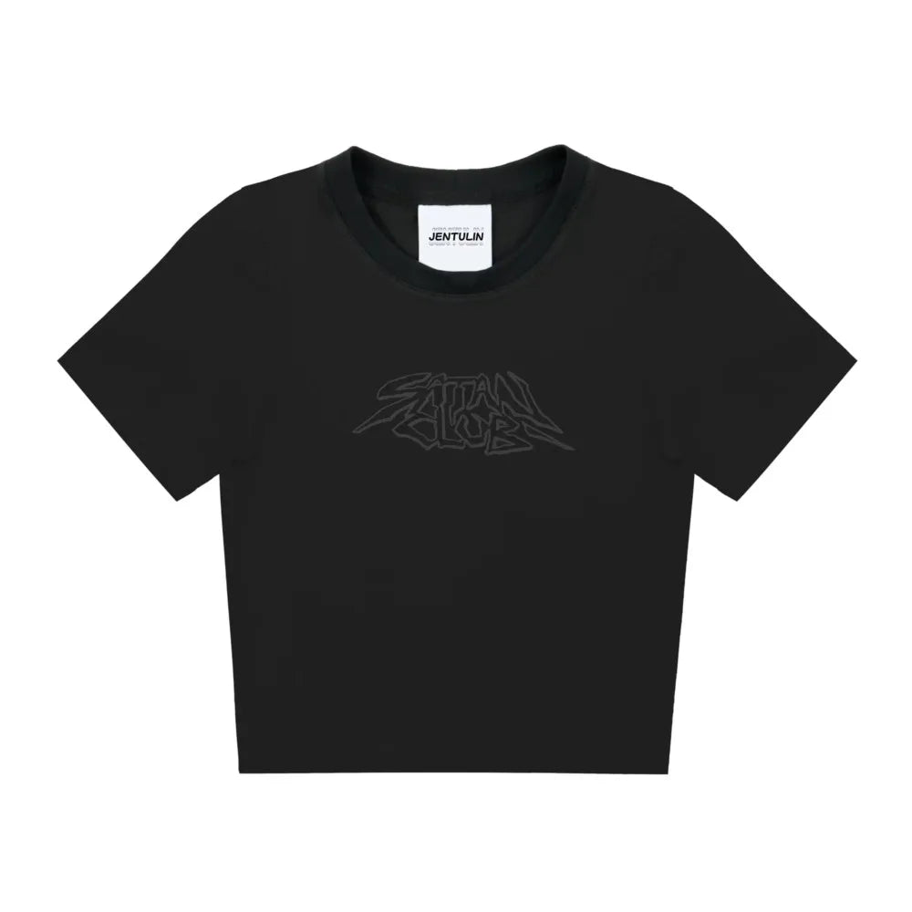 Harajuku Aesthetic Hip Hop Satan Club Graphic Print Y2K Letter Crop Tops SCFEM Tee Women Clothing Streetwear Short Sleeve Tshirt