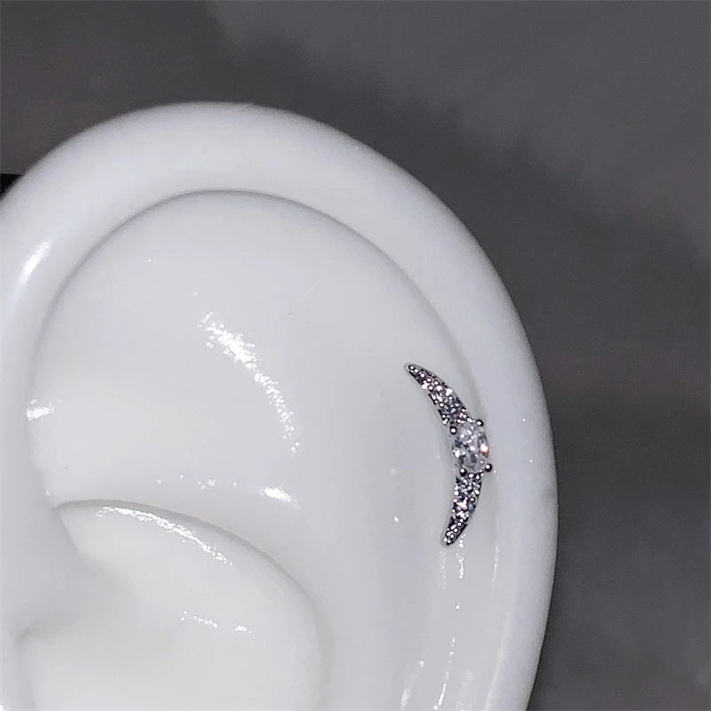 1pcs Silver Color Wing 316L Stainless Steel Ear Bone Nail for Women New Fashion Full of Rhinestone Earrings Accessories for Ear