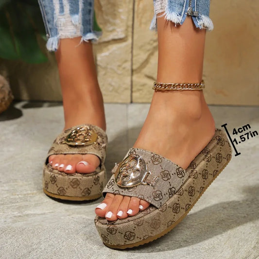 Women's Summer New Metal Decorative Designer Thick Soled Open Toe Sandals 2025 Luxury Brand Shallow Mouth Flat Women's Slippers
