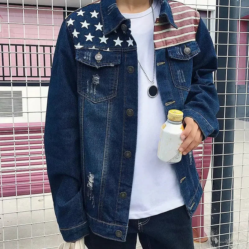 Button Short Casual Slim Cowboy Coat for Men Korean Popular Clothes Denim Jackets Man Loose New In Designer Branded Rock Lxury