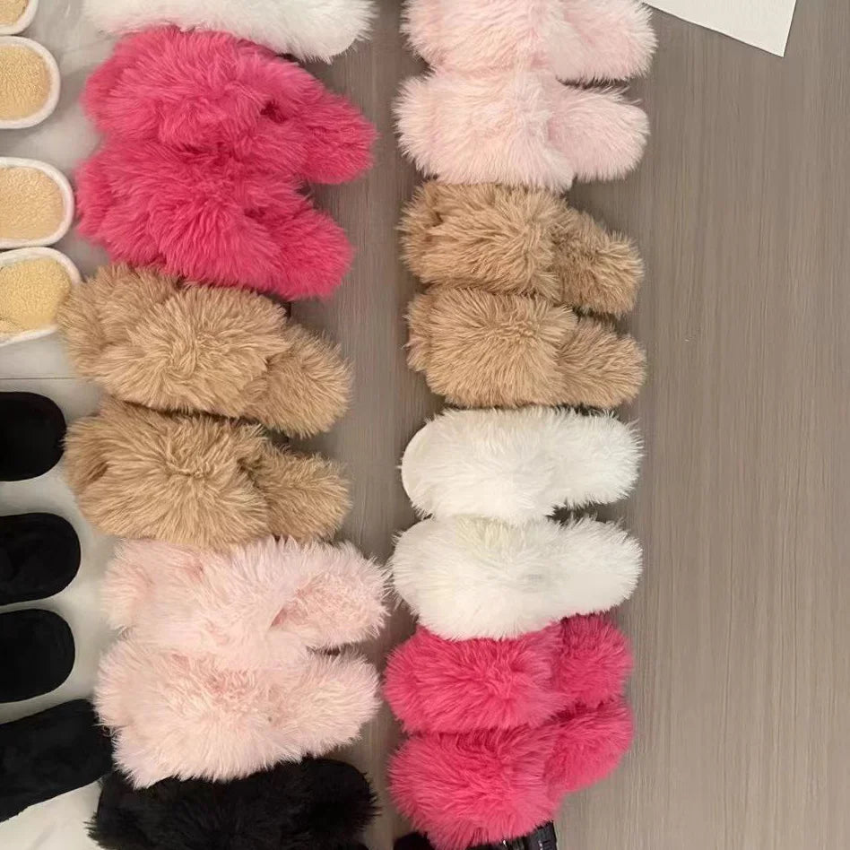 Women's Indoor Slippers 2024 Autumn and Winter New Plush Home Lazy Slippers Anti-Slip Durable Fashion Warm Sandals Slippers