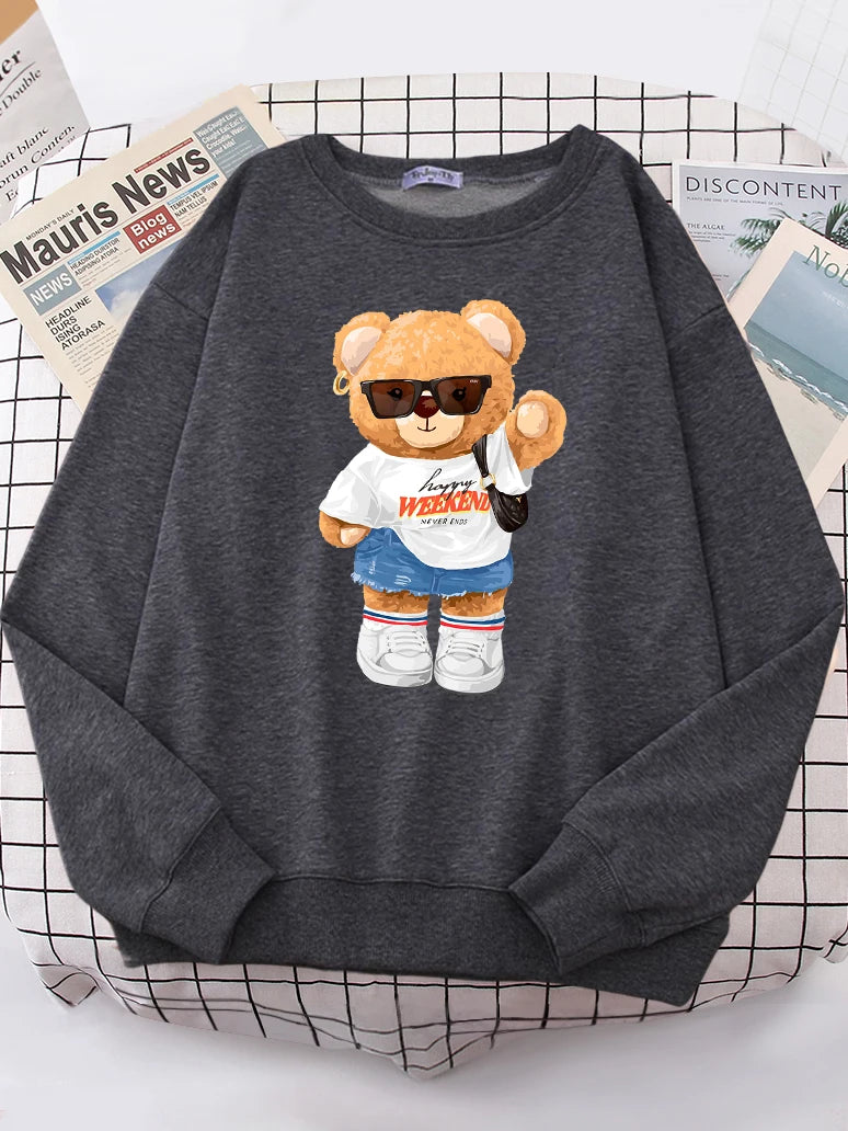 A Young Teday Bear Girl Full Of Vitality Cute Hoodie Women Street Fleece Hoody Hipster Loose Sweatshirt hip hop Oversized Tops