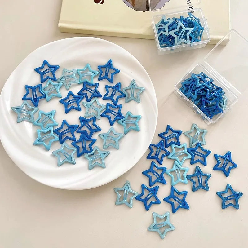 10/50pcs Colorful Kawaii Star Barrettes Y2K Sweet Girls BB Solid Star Hairclips Metal Snap Clip, Hair Jewelry Gifts