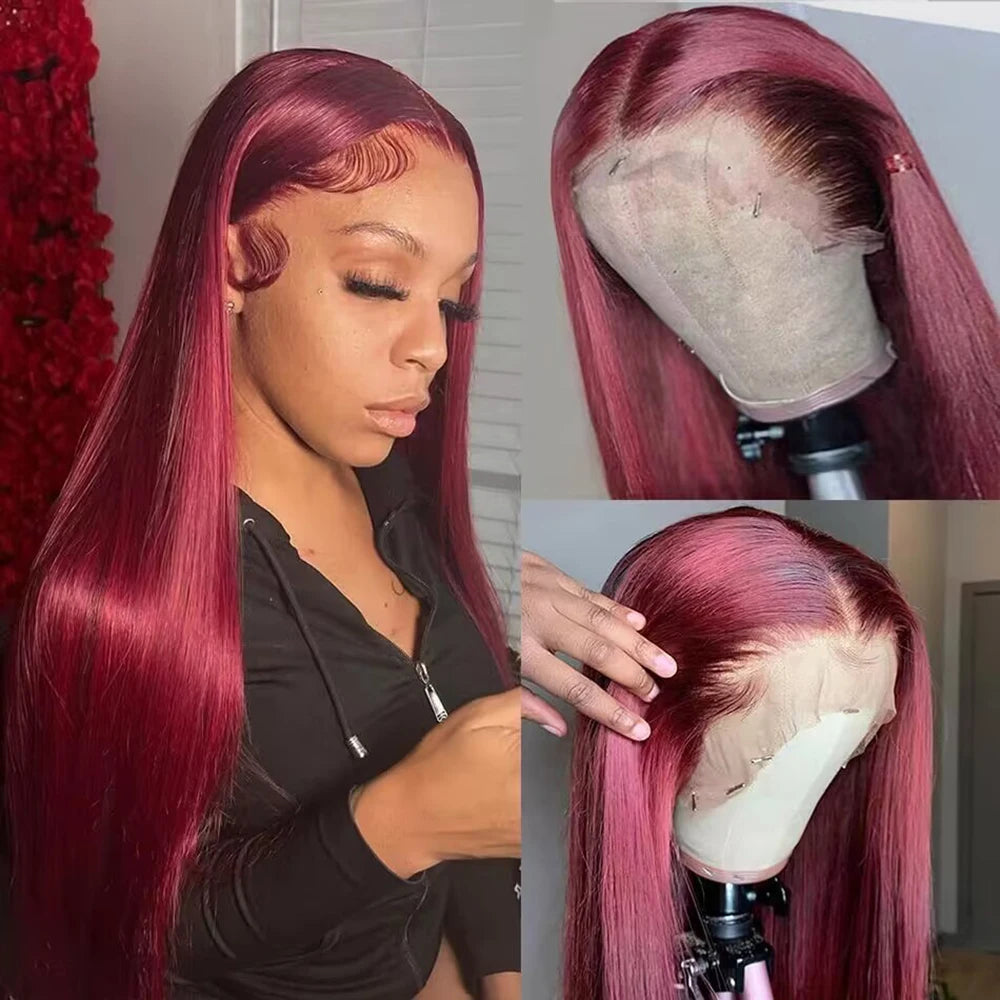 Burgundy 99J Lace Front Wig 13x4 13x6 HD Lace Frontal Wig Human Hair Pre Plucked Straight Red Colored Wig 4x4 5x5 Closure Wig