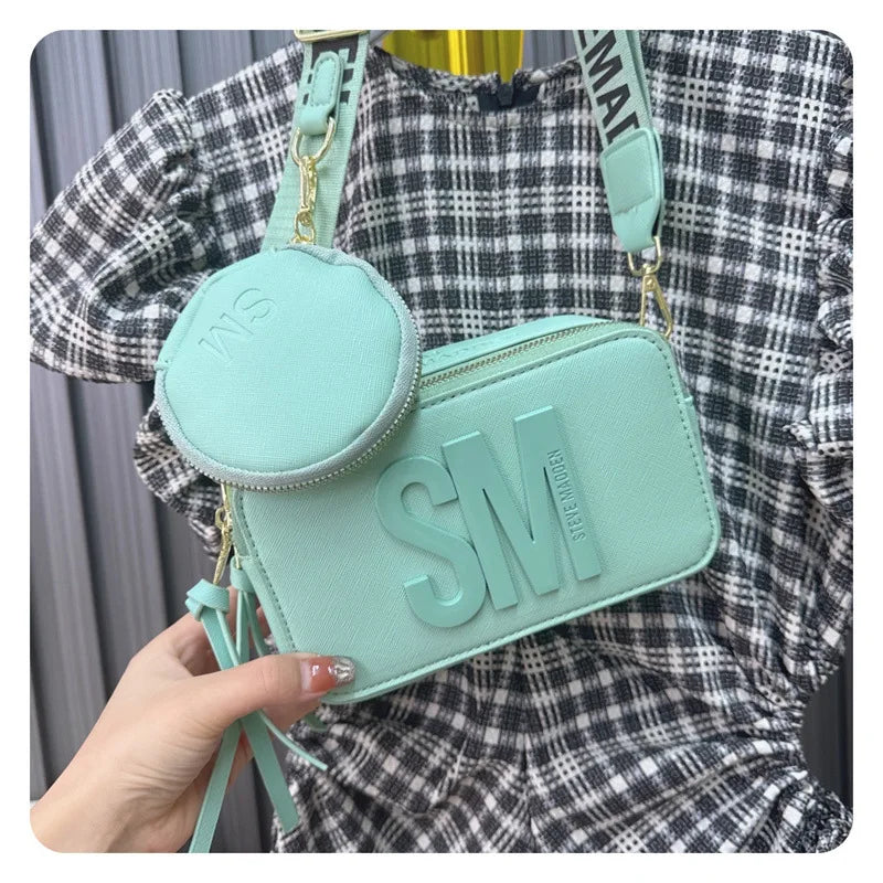 2024 Spring/Summer New Fashion Camera Bag with Wide Shoulder Strap, Lettering, Small Square Bag, Crossbody Bag