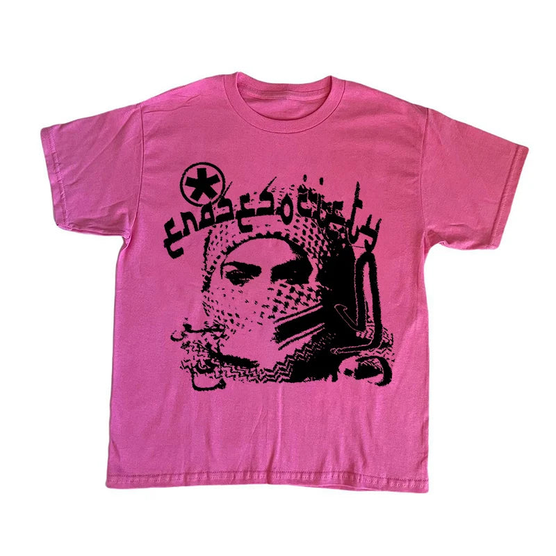 Y2K Cotton T-shirt Grunge Goth Harajuku Graphic Print O-Neck Tee Hip Hop Streetwear Loose Short Sleeve T-shirt Punk Vintage Top