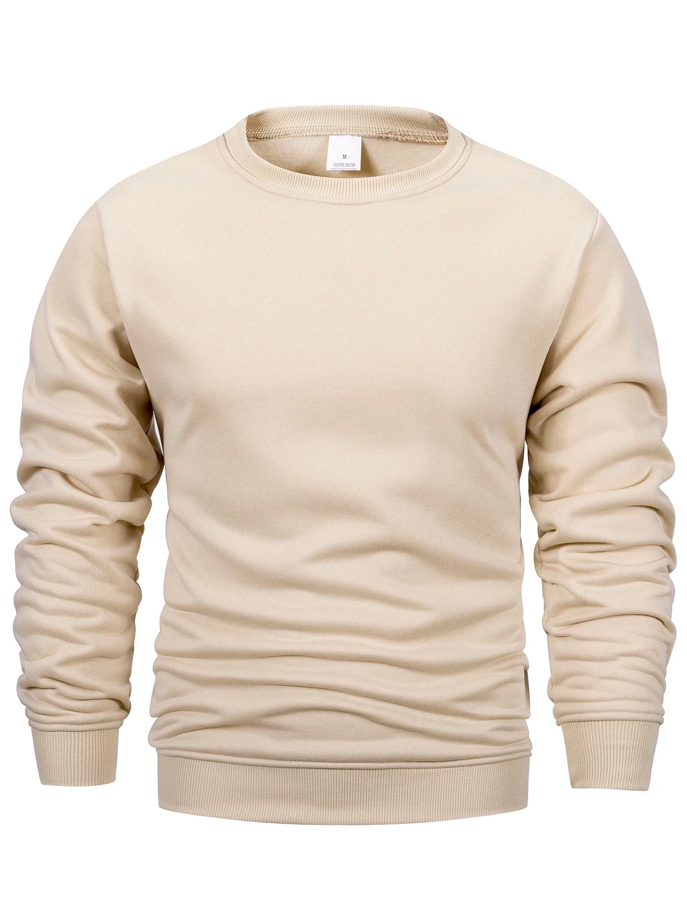 Men's Crew Neck Hoodies Autumn Winter Fleece Warm Casual Loose Pullover Solid Color Round Neck Sport Long Sleeved Sweatshirt