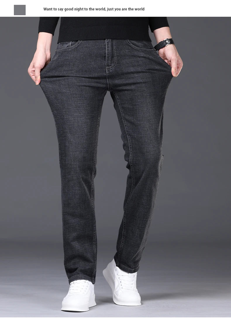 2024 Spring/Summer Men's Comfortable and Versatile Breathable Slim fit denim pants in three colors: straight leg thin pants