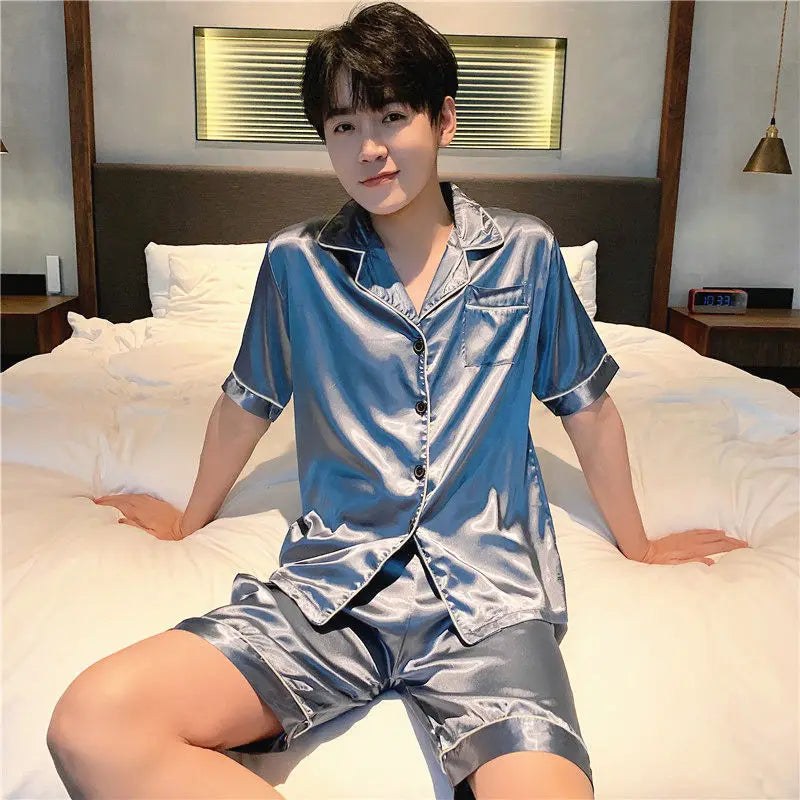 Summer New Pajamas For Man Big Size Satin Mens Pajama Sets Shorts Silk Short Sleeve Sleepwear Home Pijama Night Wear Loungewear