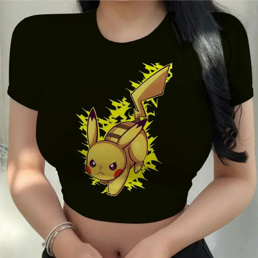 Kawaii Girls Clothes Pikachus Crop Top Women Anime T-shir T Shirt New Girls Fashion Sexy Harajuku Hello Kitty Clothing Tops