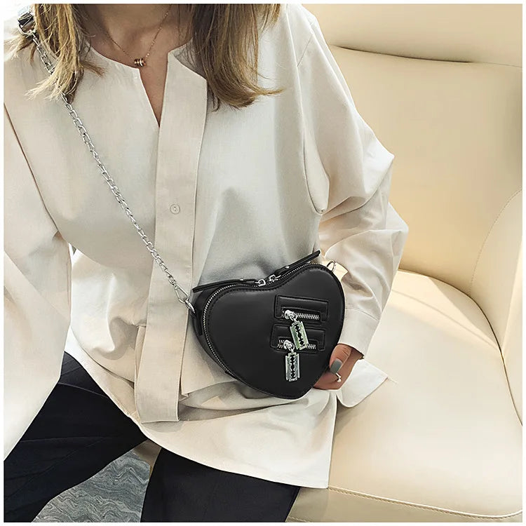 Gothic Heart Blade Zipper Chain Crossbody Bags for Women Girl Casual Shoulder Purses Handbags Techwear Summer Wallet Goth