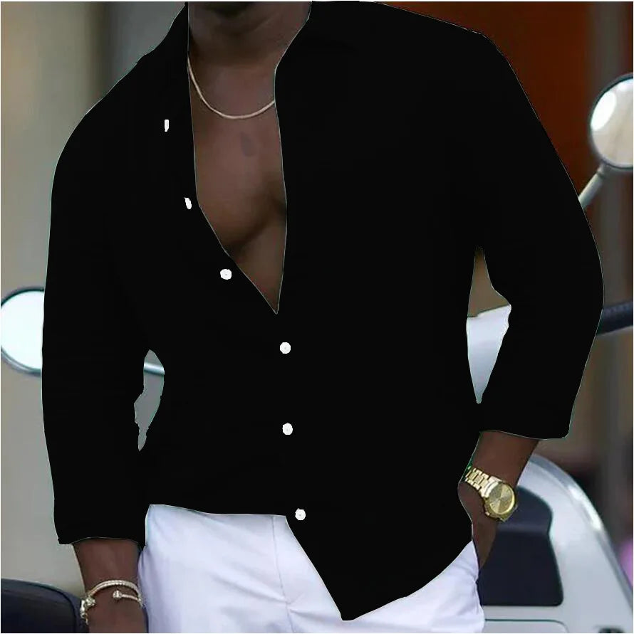 Shirt Couples Spring And Summer New Couples The Same Casual Long-sleeved Shirt Solid Color Button Style Casual Lapel Shirt Beach
