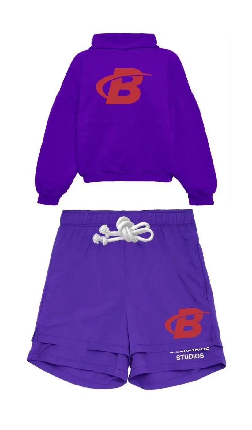 2024 Summer Letter B Print Trendy Tracksuit+sweatpants  Men Oversized Hoodies Sports Suit Loose Shorts Suit Clothes