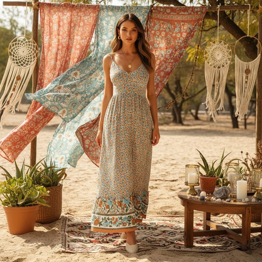 Happie Queens Women Fashion Strapless Bohemian Maxi Dress Lady Summer Vacation Beach Boho Dress Robe