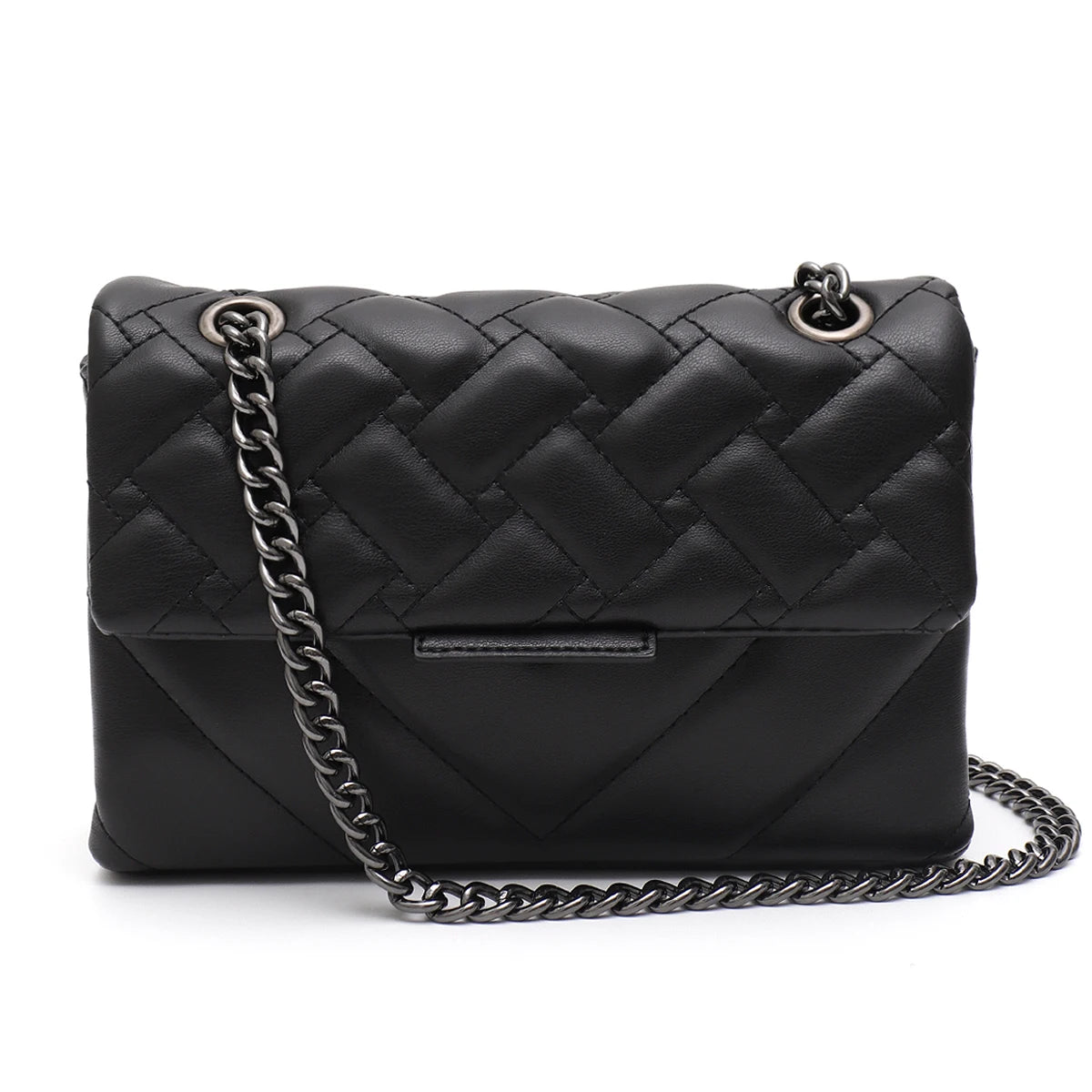 CR Fashion Metallic PU Vegan Leather Handbag For Women Luxury Quilted Flap Messenger Shoulder Bag Long Chain Purse Daily  Travel