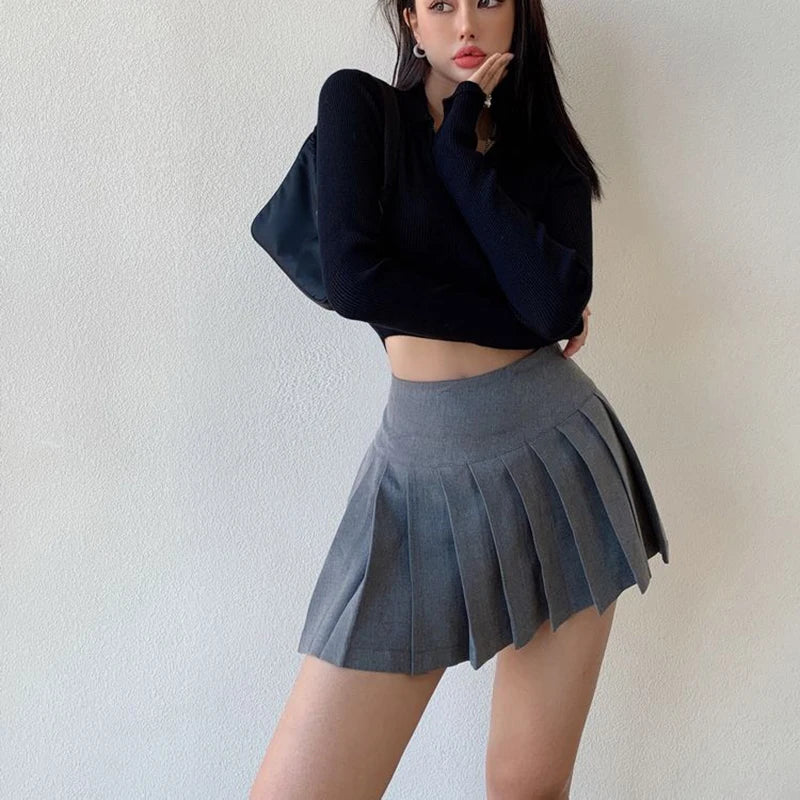 Fashion Slit Women Pleated Skirt Summer High Waist Sexy Mini Skirt White Jk Korean Girl Dance Skirt
