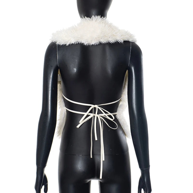 Weird Puss Sexy Furry Tank Tops Women Backless Sexy Midnight Cardigan Autumn Hipster Wild Basic Streetwear Halter Furs Y2K Tops