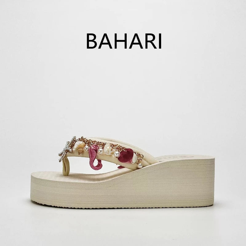 Bohemian High-heeled Flip-flops for Women Summer Vacation Platform Beach Slippers
