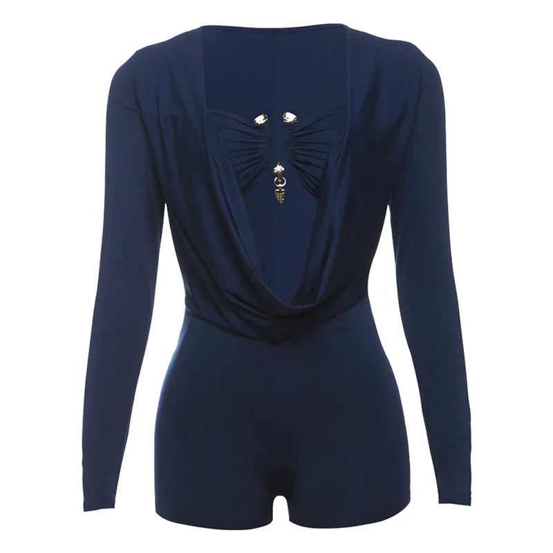 Swing Collar Romper & Metal Buckle Bra Set — Women's Party