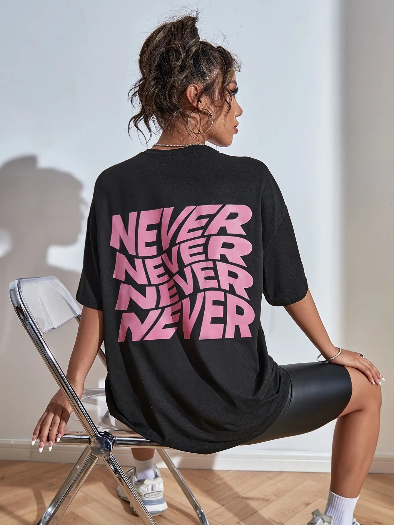 I Said Never Cotton Print Woman Tshirt Oversized All-Matchtee Shirt Aesthetic Soft Clothes Round Neck Sport Comfortableclothes