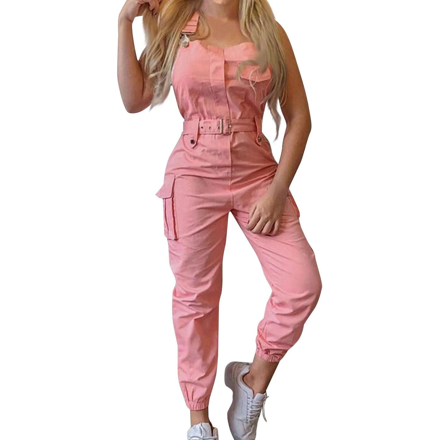 Lady's Fashion Clasp Pocket Cargo Romper Jumpsuits, Casual Jumpsuit Summer