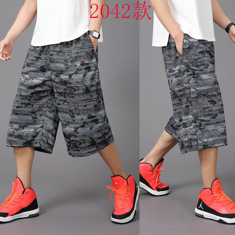 New Arrival Fashion Men Stretch Loose Running Shorts Summer Casual Elastic Waist Knee Length Print Plus Size XL 2XL 3XL 4XL
