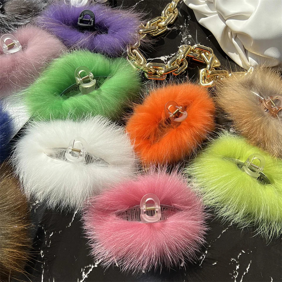 New Jelly Color Fox Fur Hair Clip Woman Claw Clip For ladies Sweet Hair Ornament Hair Hold Headband Fur Hairpin Hair Accessories
