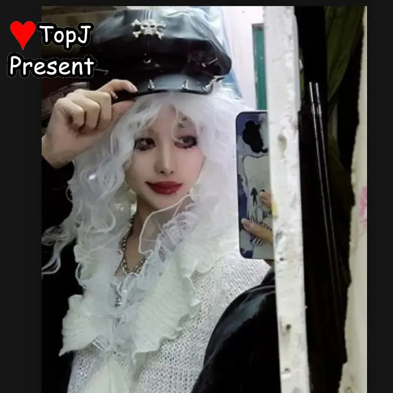 Women Lolita Y2k Steam Punk Gothic Harajuku Subculture Girl Riveted Motorcycle Hat Trendy Men's Personality Beret Stage Rock Hat