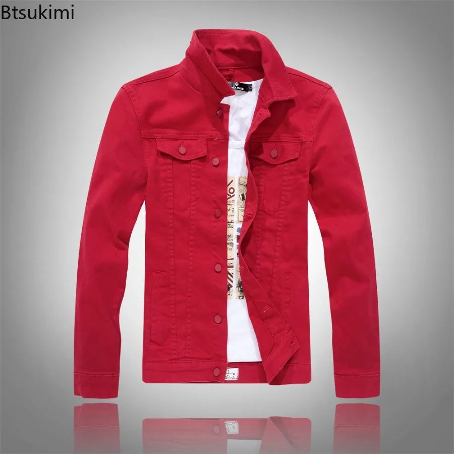 2025 Denim Jackets Men Solid Color Jacket Slim Fit Denim Coat Fashion Military Jacket Yellow Black Green White Top for Men