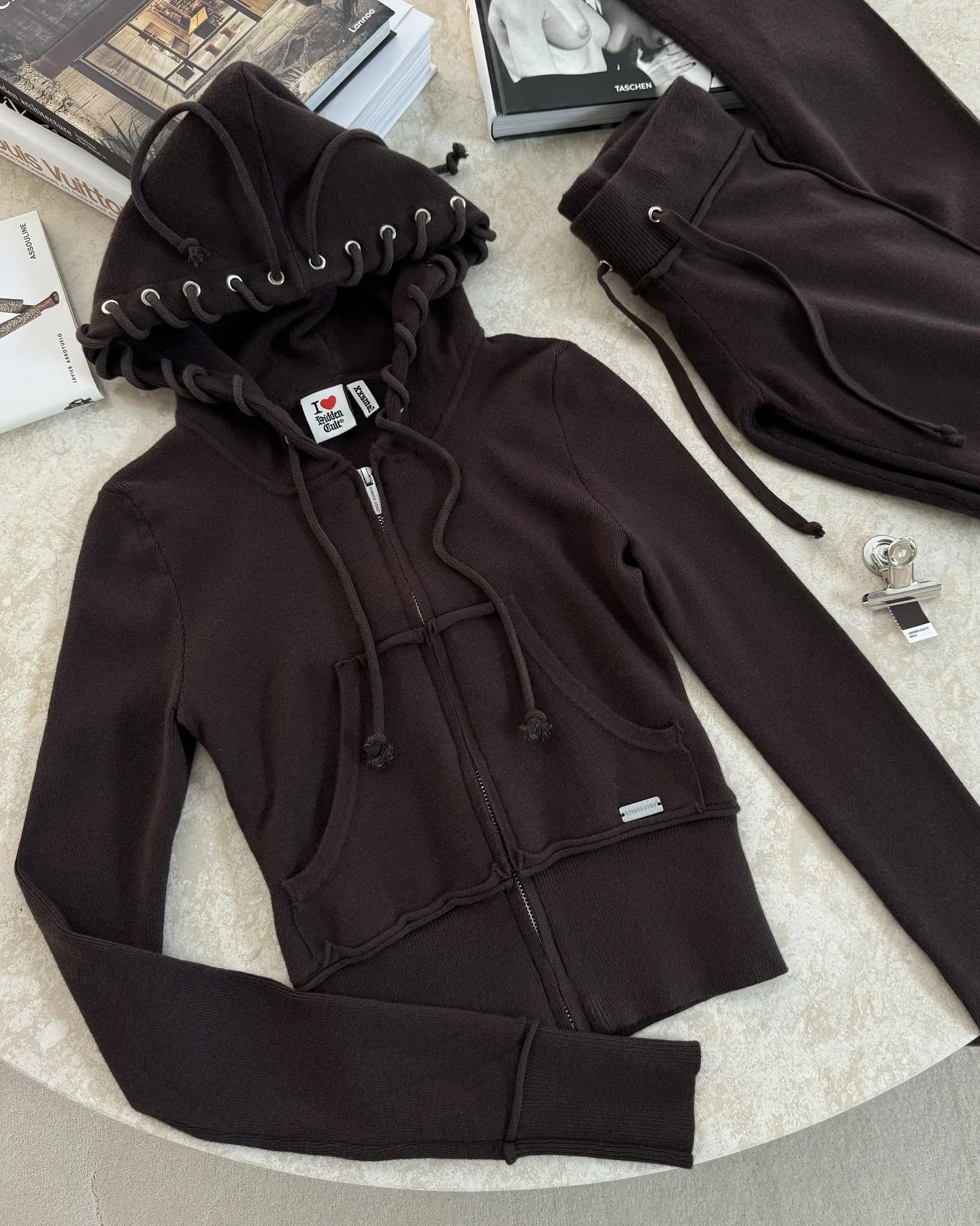 Autumn Winter Fashion Street Women Two-piece Casual Solid Color Zipper Cardigan Slim Hoodie With Bodybuilding Pants Sports Suit