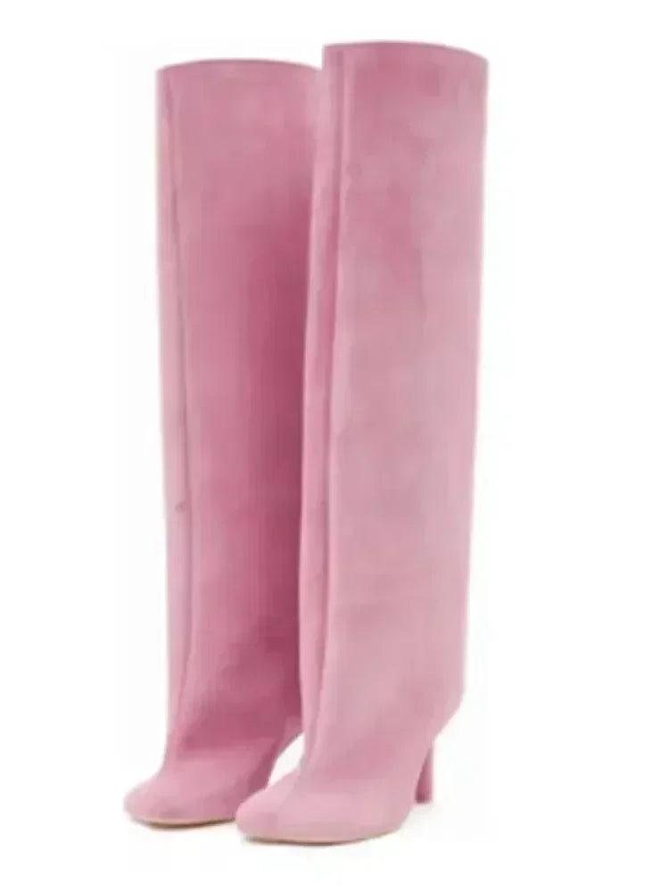 2025Autumn and Winter New 6cm Slim High Heels Knee High Women's Boots Round Toe Fashionable Women's Long Boots Knight Boots