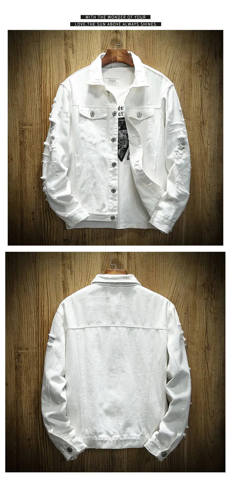 Jackets Men Denim Coats Hole Jacket Casual Loose Single Breasted Turn Down Collar Full Sleeve Simple Autumn Winter Coat
