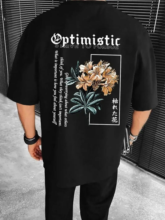 Summer men's breathable and comfortable round neck T-shirt optimistic and enterprising Harajuku printed outdoor casual top