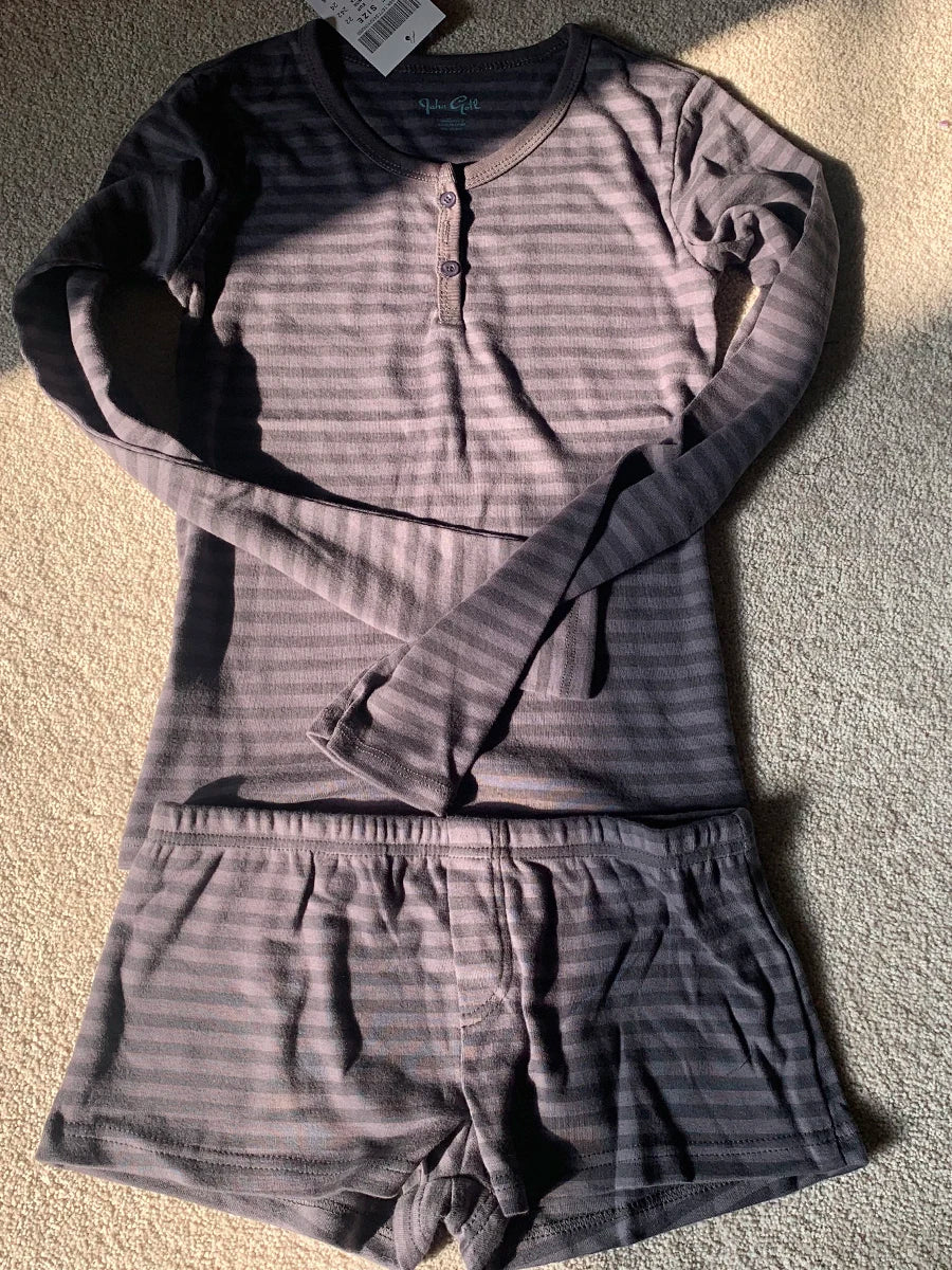 Pink Striped Long Sleeve T-shirt Shorts Set Woman Buttons Slim Tees+Elastic Straight Short Pant Cotton Home Pajama 2 Piece Sets