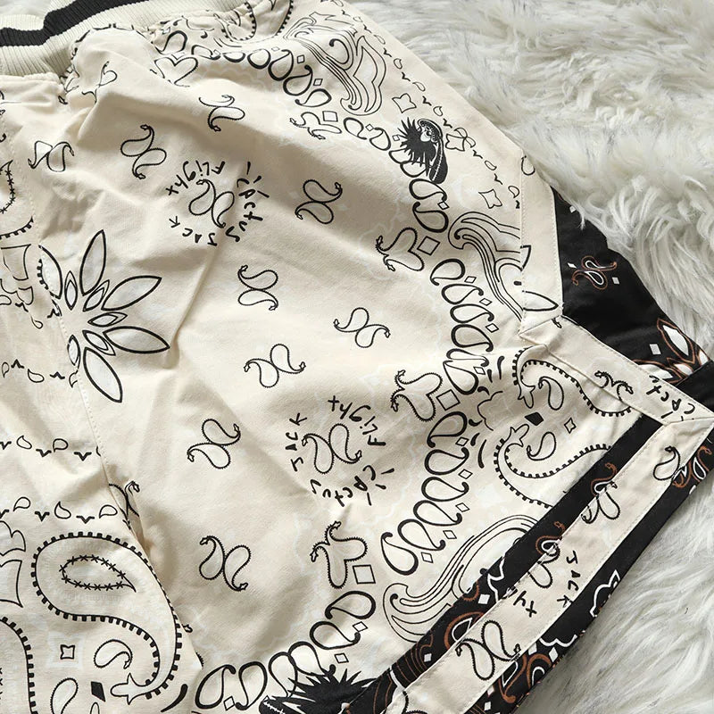 Cactus Jack Shorts Fashion Casual  Loose Color Blocking Patch Black Drawstring Elastic Waist Shorts Men Women Streetwear Pants