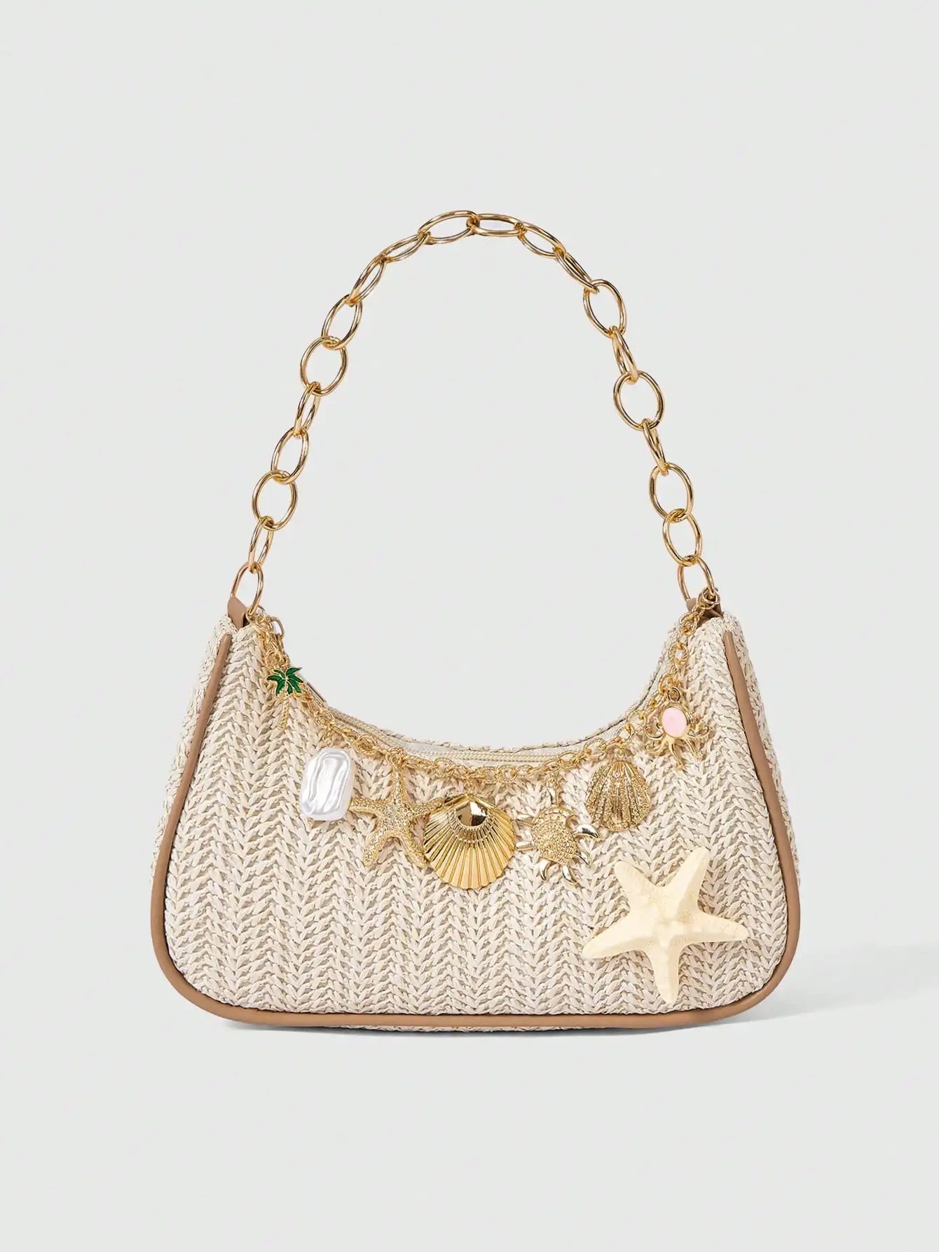 ROMWE Fairycore 1pc Summer Beach Starfish Series Shell & Seashell Woven Shoulder Hand Carry Bag