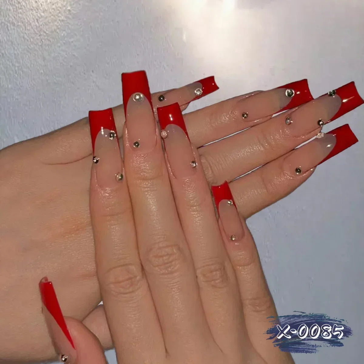 24Pcs Shimmery Long Coffin False Nails with Glue Ballerina Nail Design Sweet Fashion French Press on Acrylic Nails Tips