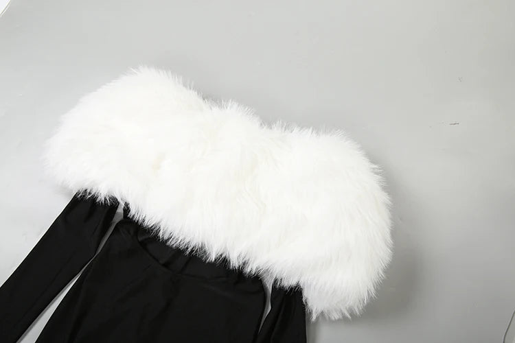 Furry Slash Neck Hollow Patchwork Jumpsuit — Women's Luxury