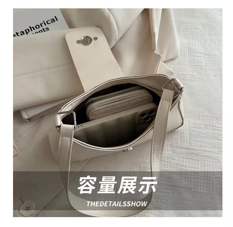 Solid color armpit bag, women's fashion new style | Casual texture shoulder bag, summer minimalist baguette bag