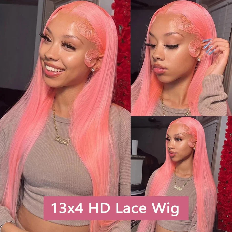 Silkwave 13x6 Hd Pink Lace Frontal Wig Human Hair Preplucked Brazilan Bone Straight 13x4 Lace Front Pink Colored Wig For Women