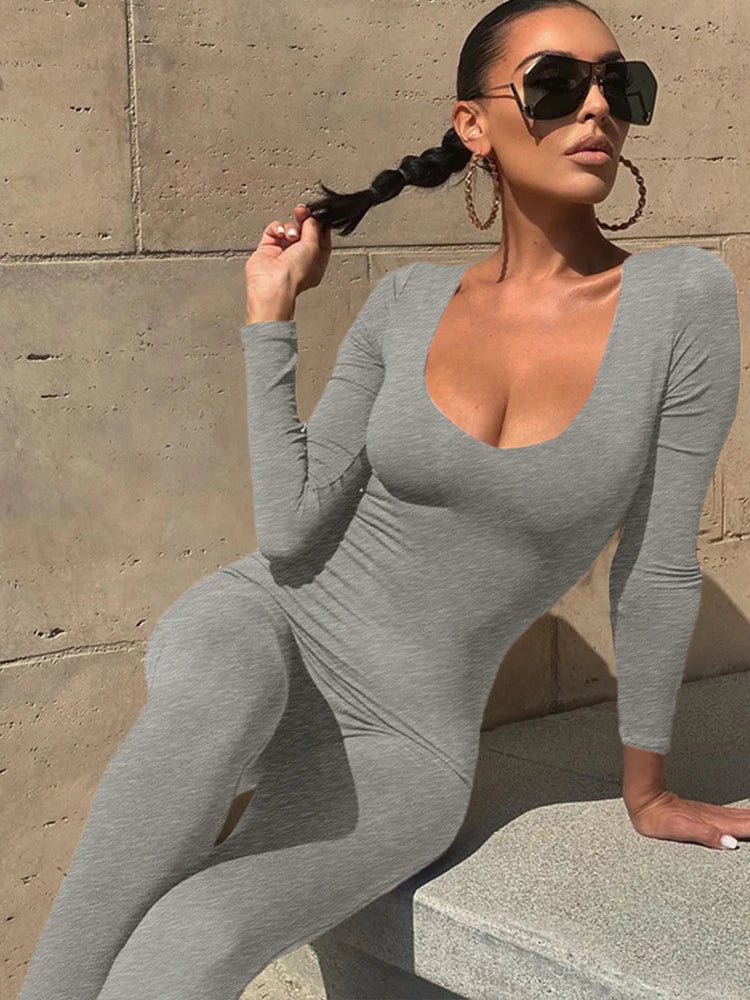 Dulzura Women 2024 Autumn Winter Long Sleeve Bodycon Streetwear Jumpsuit Overall One Piece Outfit Wholesale Items for Business
