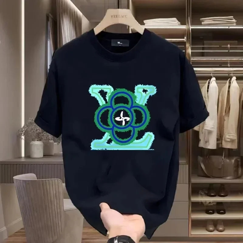 2025 Spring and Summer New Letter Pattern Printed Men's Light Luxury Fun Anime Printed Short Sleeve Round Neck Tshirt casual Top