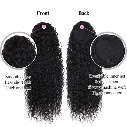 Deep Wave Drawstring Ponytail 100% Real Human Hair Extensions 100g Brazilian Remy Natural Black Hairpiece With Clip In Pony Tail