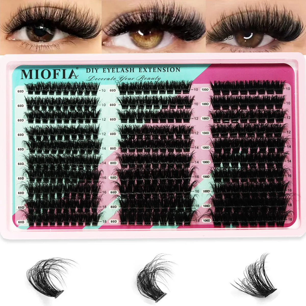 MIOFIA 5D Voluminous Thick Cluster Lashes 30D-150D 10-18mm Mixed Length Full Natural DIY Reusable Eyelash Extensions